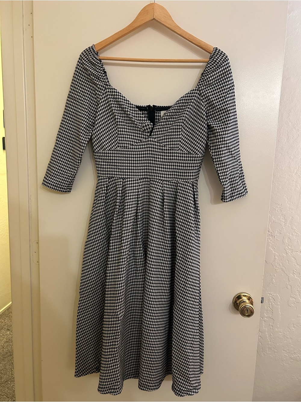 Unique Vintage Black and White Houndstooth Fit & Flare Dress